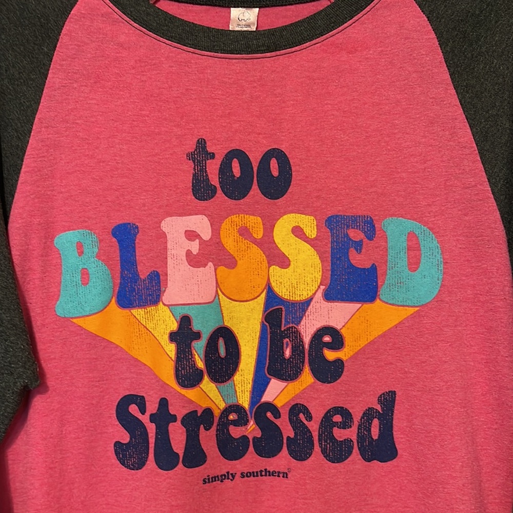 Simply Southern 3/4 Sleeve Raglan Tee Baseball T-shirt Hot Pink Grey Sz S Small - Picture 3 of 5